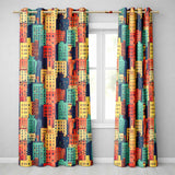 Abstract Vibrant Cityscape Architecture Geometric Style Seamless Pattern  Readymade Eyelet Ring Top Thermal 100% Blackout Curtains