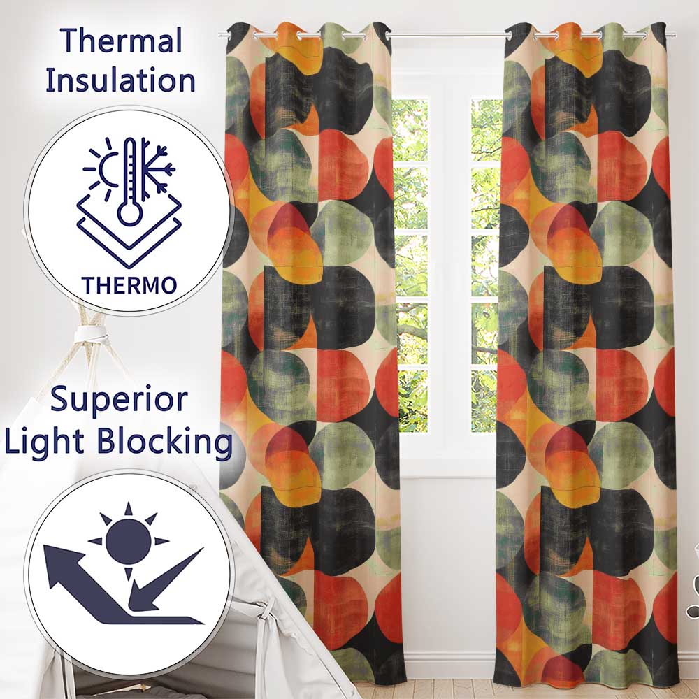 Textured Abstract Rounded Shapes  Pattern Seamless Pattern  Readymade Eyelet Ring Top Thermal 100% Blackout Curtains