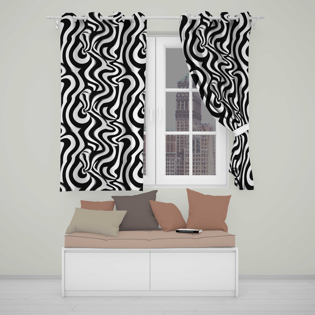 Black White Zebra Wave Optical Abstract Seamless Pattern  Readymade Eyelet Ring Top Thermal 100% Blackout Curtains
