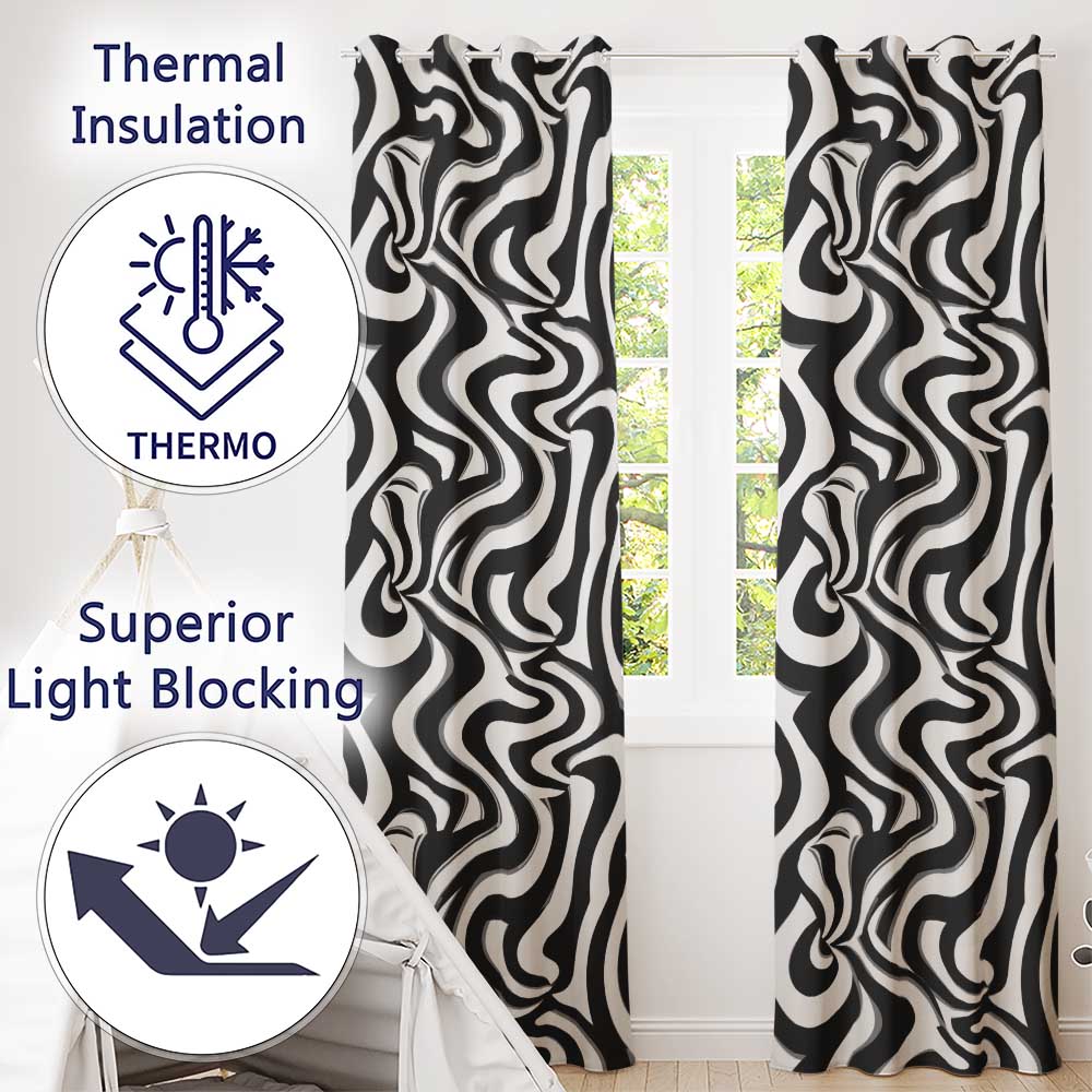 Black White Zebra Wave Optical Abstract Seamless Pattern  Readymade Eyelet Ring Top Thermal 100% Blackout Curtains