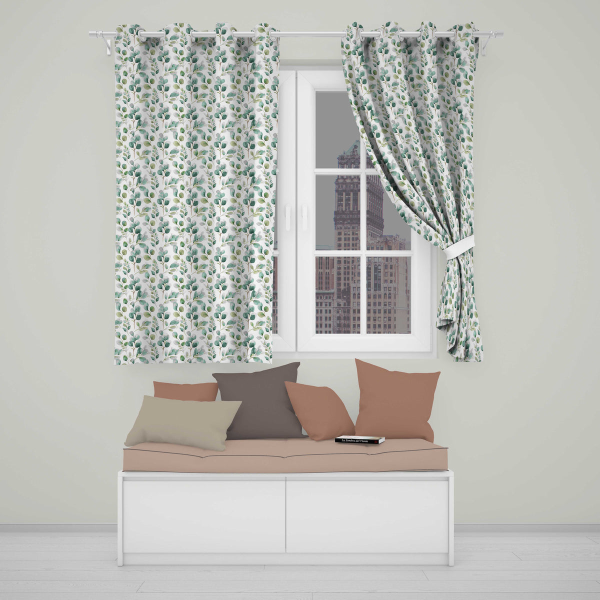 Soft Green Eucalyptus Leaves Watercolor Botanical Seamless Pattern  Readymade Eyelet Ring Top Thermal 100% Blackout Curtains