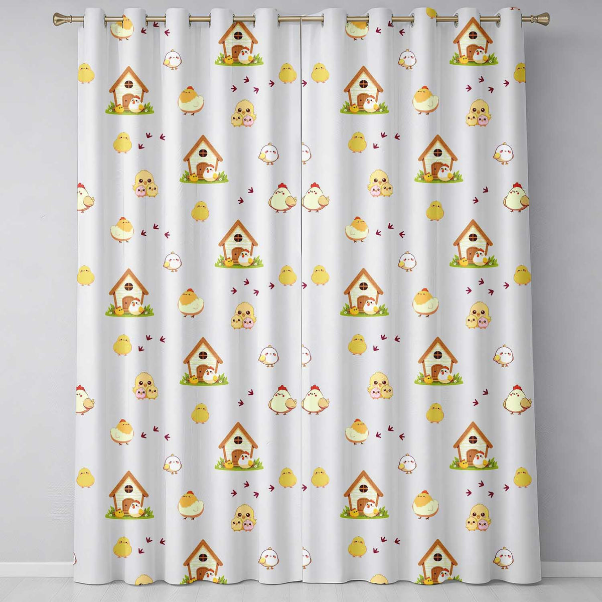 Cute Cartoon Chickens Farmhouse Pattern Neutral Cream Background Seamless  Readymade Eyelet Ring Top Thermal 100% Blackout Curtains