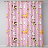Cute Farm Animals Cow Pig Duck Chicken Soft Pink Background Seamless Pattern  Readymade Eyelet Ring Top Thermal 100% Blackout Curtains