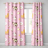 Cute Farm Animals Cow Pig Duck Chicken Soft Pink Background Seamless Pattern  Readymade Eyelet Ring Top Thermal 100% Blackout Curtains