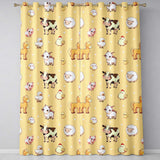 Cute Farm Animals Cow Pig Duck Chicken Yellow Background Seamless Pattern  Readymade Eyelet Ring Top Thermal 100% Blackout Curtains