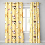 Cute Farm Animals Cow Pig Duck Chicken Yellow Background Seamless Pattern  Readymade Eyelet Ring Top Thermal 100% Blackout Curtains
