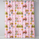 Cute Farm Tractor Duck Girl Sunny Field Pink Background Seamless Pattern  Readymade Eyelet Ring Top Thermal 100% Blackout Curtains
