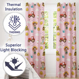 Cute Farm Tractor Duck Girl Sunny Field Pink Background Seamless Pattern  Readymade Eyelet Ring Top Thermal 100% Blackout Curtains