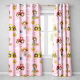 Cute Farm Tractor Duck Girl Sunny Field Pink Background Seamless Pattern  Readymade Eyelet Ring Top Thermal 100% Blackout Curtains