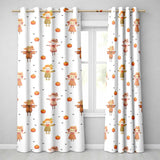 Cute Scarecrow Pumpkin Autumn Field Grey Background Seamless Pattern  Readymade Eyelet Ring Top Thermal 100% Blackout Curtains