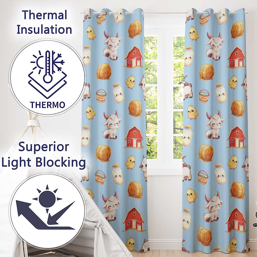 Cute Baby Goat Barn Hay Milk Farm Seamless Pattern  Readymade Eyelet Ring Top Thermal 100% Blackout Curtains