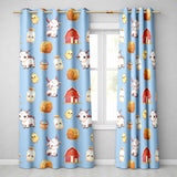 Cute Baby Goat Barn Hay Milk Chick Farm Blue Seamless Pattern  Readymade Eyelet Ring Top Thermal 100% Blackout Curtains