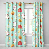 Cute Baby Goat Barn Hay Milk Chick Farm Mint Seamless Pattern  Readymade Eyelet Ring Top Thermal 100% Blackout Curtains