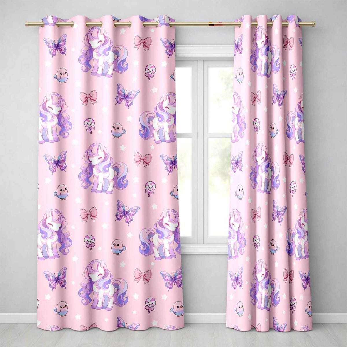 Cute Unicorn Pastel Stars Birds Bows Candy Pink Seamless Pattern  Readymade Eyelet Ring Top Thermal 100% Blackout Curtains