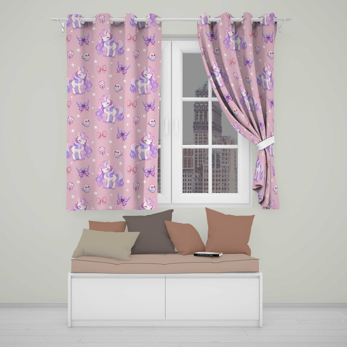 Cute Unicorn Pastel Stars Birds Bows Candy Pink Seamless Pattern  Readymade Eyelet Ring Top Thermal 100% Blackout Curtains