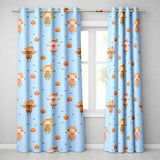 Cute Autumn Scarecrow Pumpkins Birds Blue Seamless Pattern  Readymade Eyelet Ring Top Thermal 100% Blackout Curtains