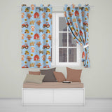 Cute Autumn Farm Barn Scarecrow Sunflower Floral Blue Seamless Pattern  Readymade Eyelet Ring Top Thermal 100% Blackout Curtains