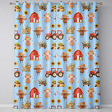 Cute Autumn Farm Barn Scarecrow Sunflower Floral Blue Seamless Pattern  Readymade Eyelet Ring Top Thermal 100% Blackout Curtains