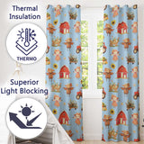 Cute Autumn Farm Barn Scarecrow Sunflower Floral Blue Seamless Pattern  Readymade Eyelet Ring Top Thermal 100% Blackout Curtains