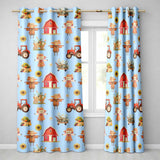 Cute Autumn Farm Barn Scarecrow Sunflower Floral Blue Seamless Pattern  Readymade Eyelet Ring Top Thermal 100% Blackout Curtains