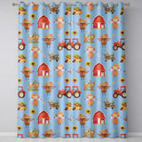 Cute Autumn Farm Barn Scarecrow Sunflower Floral Sky Seamless Pattern  Readymade Eyelet Ring Top Thermal 100% Blackout Curtains