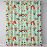Cute Autumn Farm Barn Scarecrow Sunflower Floral Teal Seamless Pattern  Readymade Eyelet Ring Top Thermal 100% Blackout Curtains