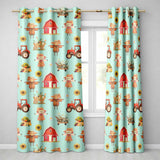 Cute Autumn Farm Barn Scarecrow Sunflower Floral Teal Seamless Pattern  Readymade Eyelet Ring Top Thermal 100% Blackout Curtains