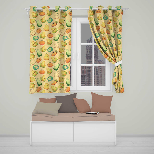 Cute Kawaii Autumn Vegetables Corn Pumpkin Carrot Yellow Seamless Pattern  Readymade Eyelet Ring Top Thermal 100% Blackout Curtains