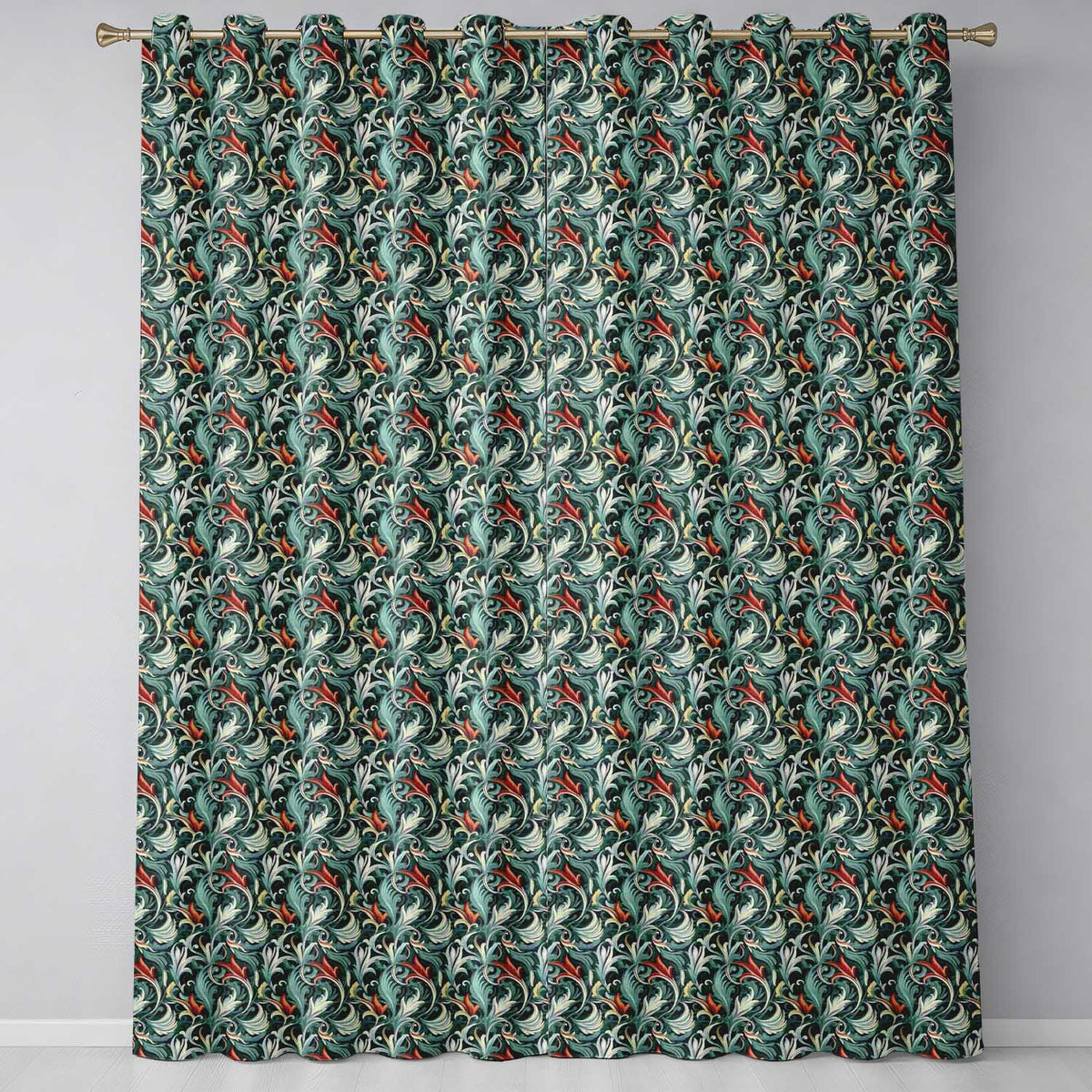 Elegant Vintage Floral Blue Cream Ornate Seamless Pattern  Readymade Eyelet Ring Top Thermal 100% Blackout Curtains