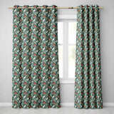 Elegant Vintage Floral Blue Cream Ornate Seamless Pattern  Readymade Eyelet Ring Top Thermal 100% Blackout Curtains
