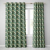 Elegant Vintage Floral Gold Teal Luxury Seamless Pattern  Readymade Eyelet Ring Top Thermal 100% Blackout Curtains