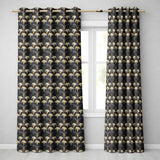Art Deco Fan Floral Blue Gold Seamless Pattern  Readymade Eyelet Ring Top Thermal 100% Blackout Curtains
