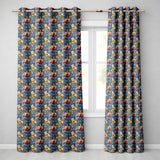 Vintage Blue Red Floral Swirl Art Nouveau Seamless Pattern  Readymade Eyelet Ring Top Thermal 100% Blackout Curtains