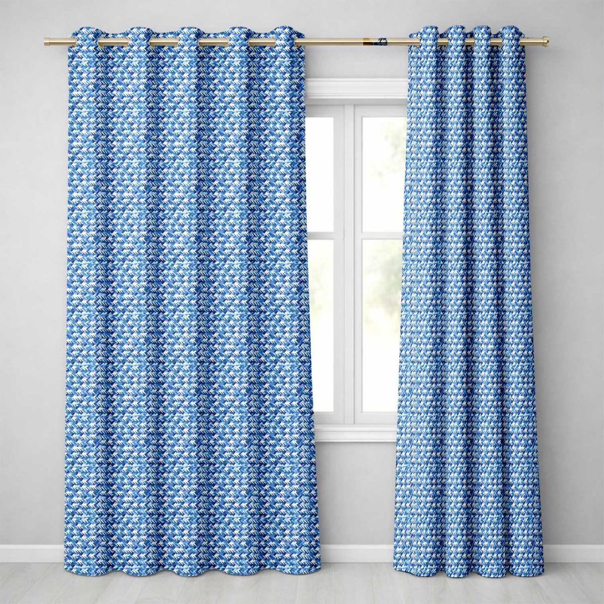 Blue Abstract Brush Stroke Texture Seamless Pattern  Readymade Eyelet Ring Top Thermal 100% Blackout Curtains