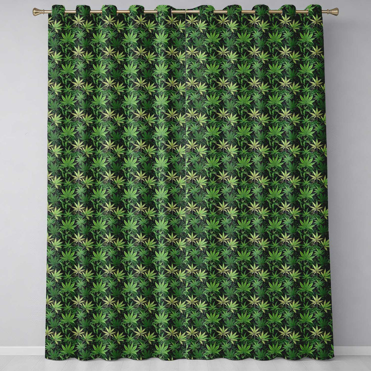 Deep Green Cannabis Jungle Foliage Seamless Pattern  Readymade Eyelet Ring Top Thermal 100% Blackout Curtains