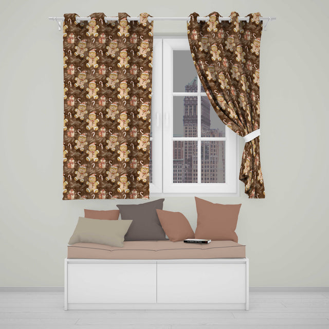 Gingerbread Men with Santa Hats and Gifts Seamless Pattern  Readymade Eyelet Ring Top Thermal 100% Blackout Curtains