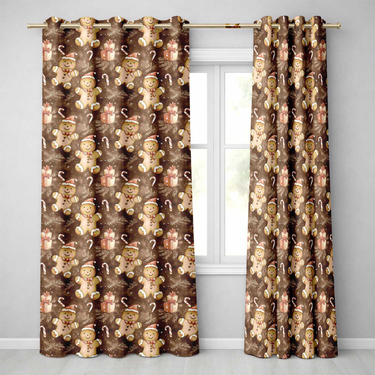 Gingerbread Men with Santa Hats and Gifts Seamless Pattern  Readymade Eyelet Ring Top Thermal 100% Blackout Curtains