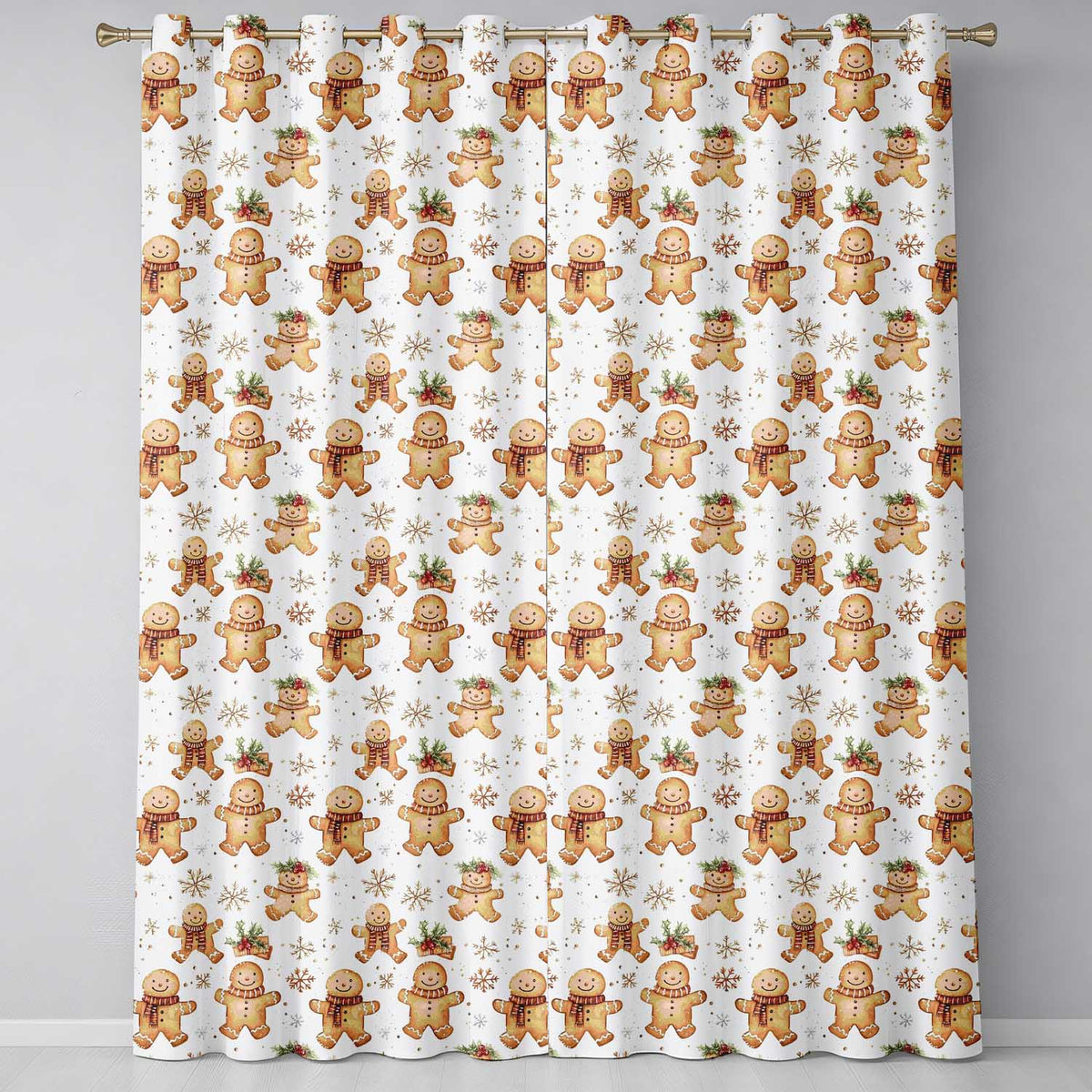 Cute Gingerbread Cookies with Scarves and Snowflakes Seamless Pattern  Readymade Eyelet Ring Top Thermal 100% Blackout Curtains