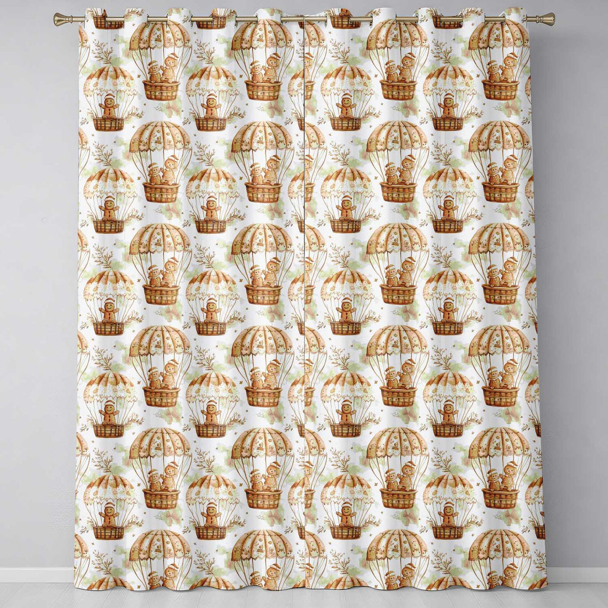 Cute Gingerbread Friends in Hot Air Balloons Vintage Style Seamless Pattern  Readymade Eyelet Ring Top Thermal 100% Blackout Curtains