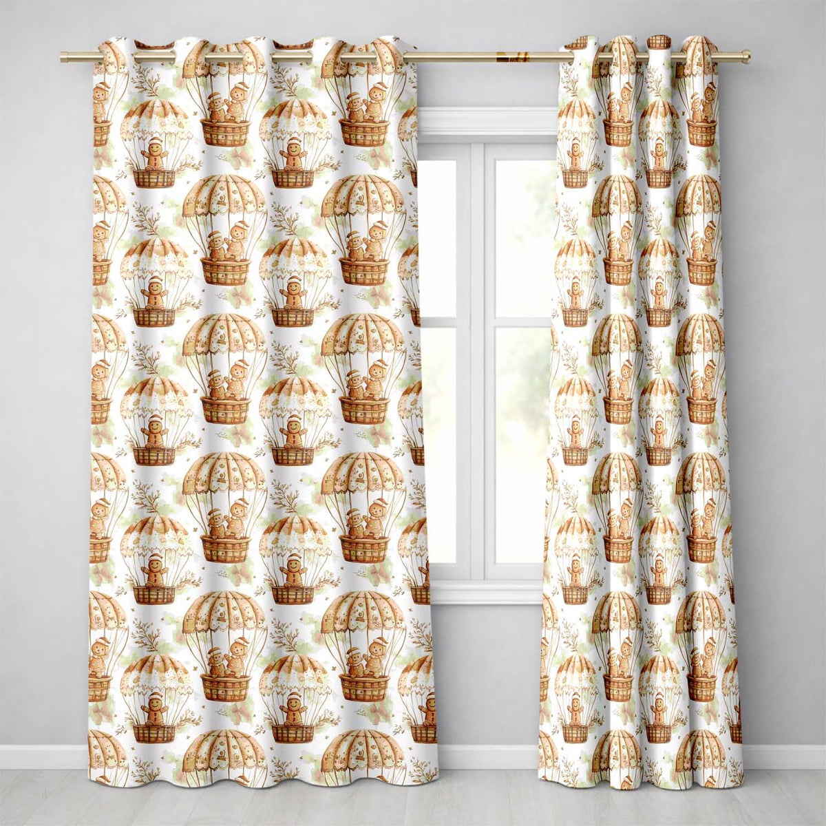 Cute Gingerbread Friends in Hot Air Balloons Vintage Style Seamless Pattern  Readymade Eyelet Ring Top Thermal 100% Blackout Curtains
