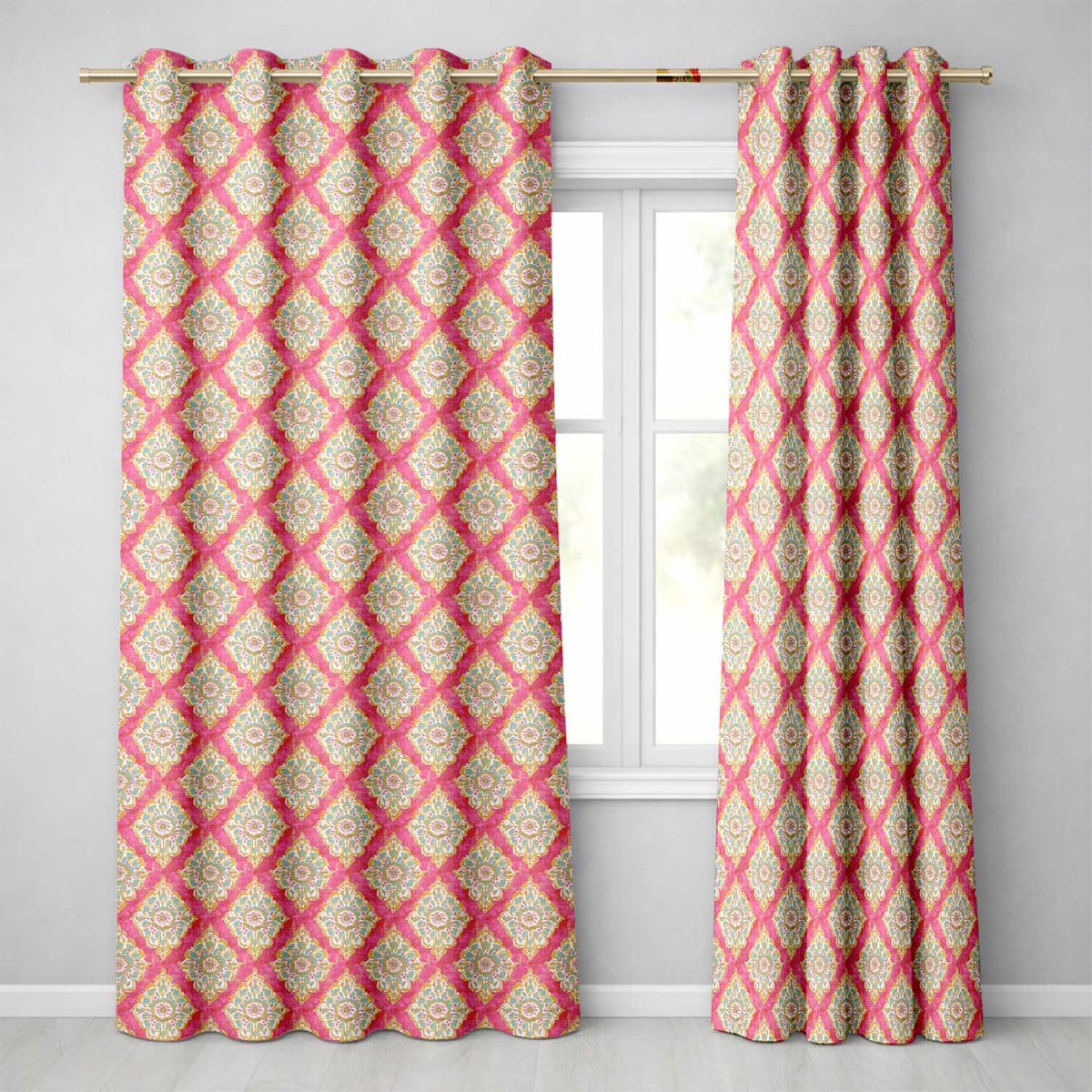Elegant Ornamental Medallion Pattern on Pink Background Seamless Pattern  Readymade Eyelet Ring Top Thermal 100% Blackout Curtains