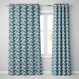 Blue Ocean Waves Japanese Inspired Seamless Pattern  Readymade Eyelet Ring Top Thermal 100% Blackout Curtains