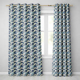 Classic Blue Japanese Ocean Waves Seamless Pattern  Readymade Eyelet Ring Top Thermal 100% Blackout Curtains