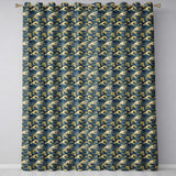 Elegant Gold and Deep Blue Waves Seamless Pattern  Readymade Eyelet Ring Top Thermal 100% Blackout Curtains
