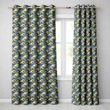 Elegant Gold and Deep Blue Waves Seamless Pattern  Readymade Eyelet Ring Top Thermal 100% Blackout Curtains