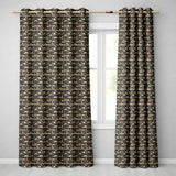 Night City Skyline Illustration Gold Detail Seamless Pattern Art  Readymade Eyelet Ring Top Thermal 100% Blackout Curtains