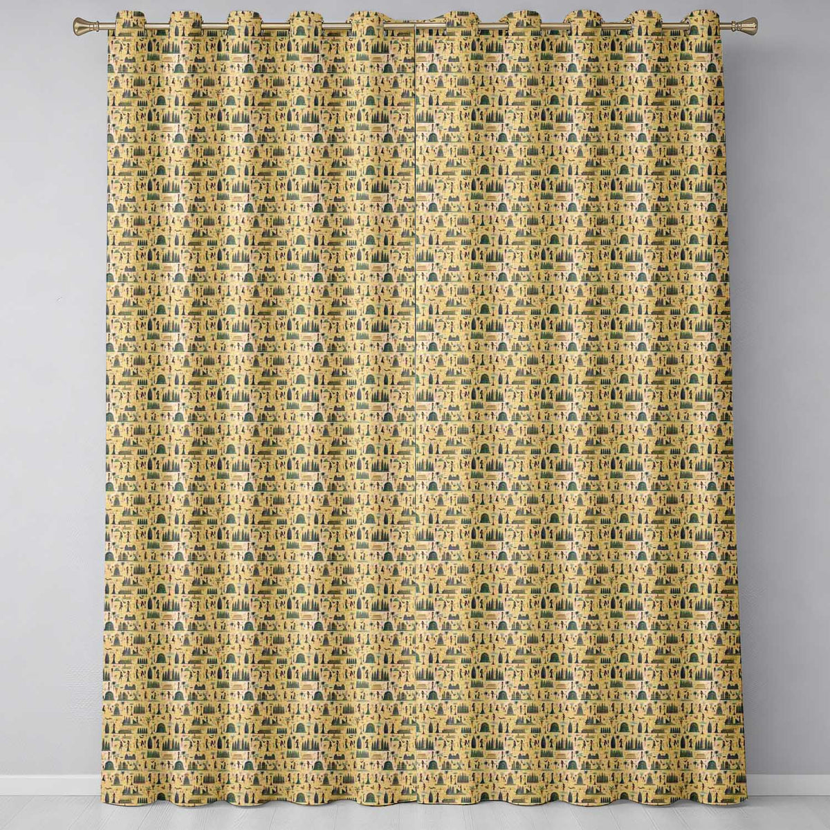 Egyptian Culture People Architecture Seamless Pattern Art  Readymade Eyelet Ring Top Thermal 100% Blackout Curtains