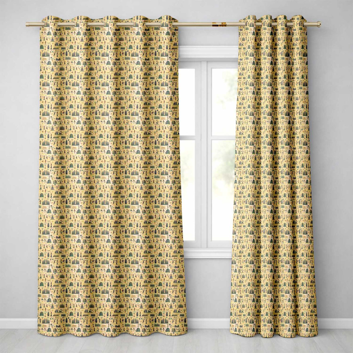 Egyptian Culture People Architecture Seamless Pattern Art  Readymade Eyelet Ring Top Thermal 100% Blackout Curtains
