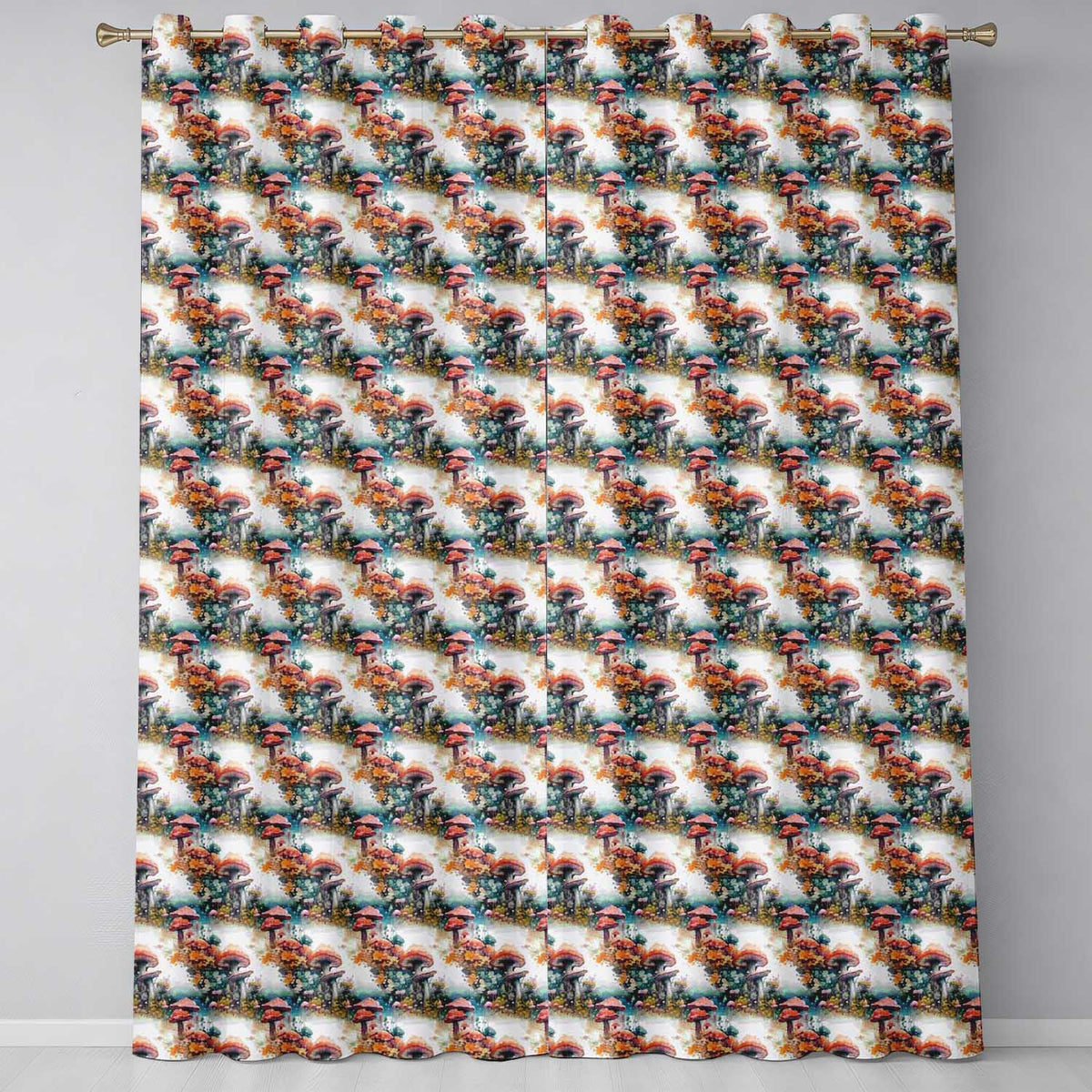 Watercolor Fantasy Mushrooms Floral Seamless Pattern  Readymade Eyelet Ring Top Thermal 100% Blackout Curtains