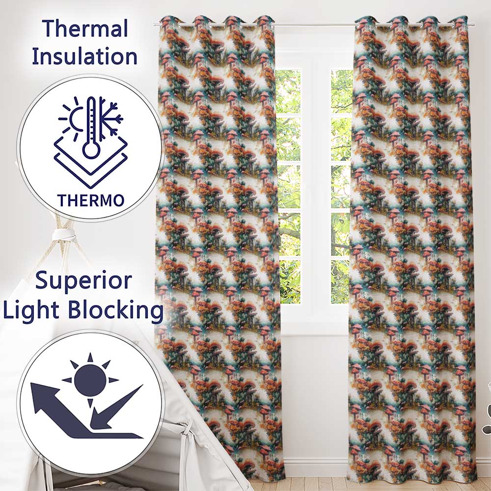 Watercolor Fantasy Mushrooms Floral Seamless Pattern  Readymade Eyelet Ring Top Thermal 100% Blackout Curtains
